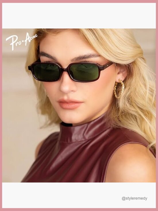 Retro Rectangular Sunglasses Vintage 90s Small Frame UV400 Protection main image 7